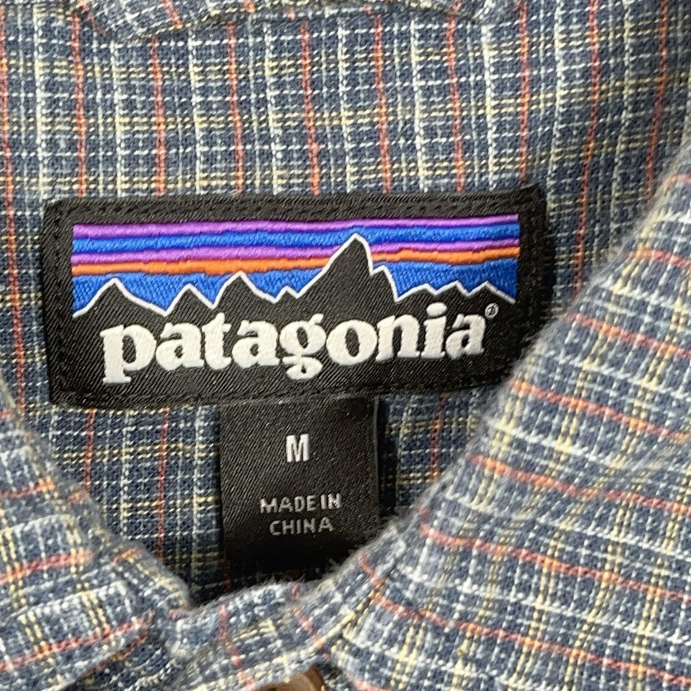 Patagonia Mens Button Shirt Back Step Short Sleeve M Cotton Hemp Blue Plaid - Picture 4 of 11